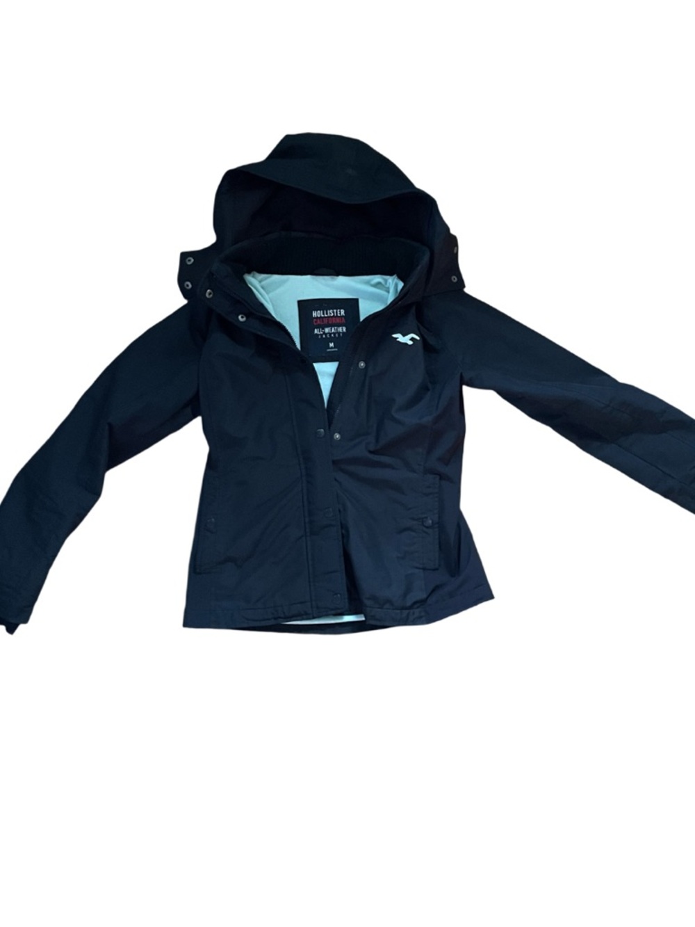 Hollister Dark Navy Hooded Raincoat with Light Blue Lining